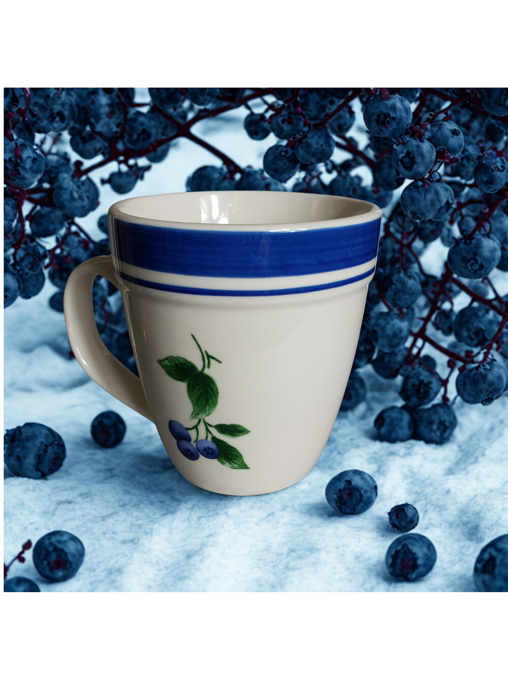 L L Bean Blueberry Pattern Ceramic Coffee Mug Classic 16 oz. Retired Tea Cup
